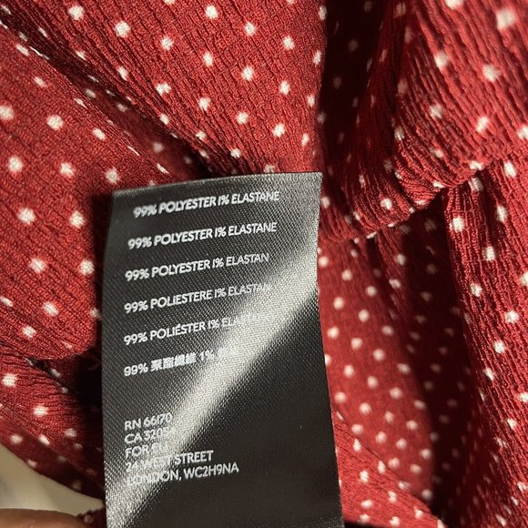 Anthropologie Maeve Women's L Rita Ruffled One Shoulder Top Polka Dots Red Wine - Picture 7 of 7